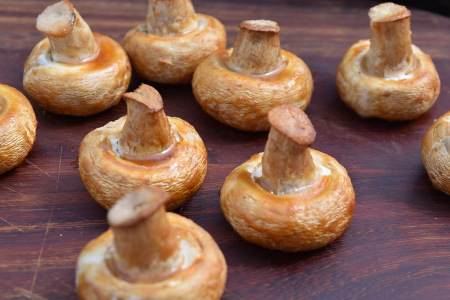 The wrinkly skin shows that these barbecue miso mushrooms are cooked and ready to eat!