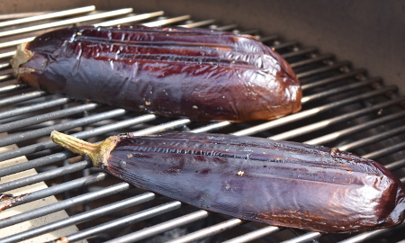Grilling the miso aubergine on direct heat for just 60 seconds
