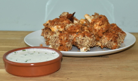 Vegan ranch sauce served with barbecue buffalo cauliflower - tasty!