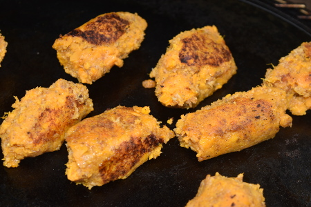 Sweet potato koftas cooking nicely on the plancha