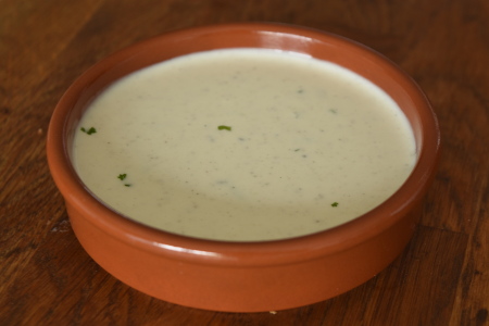 A ramakin full of vegan ranch sauce