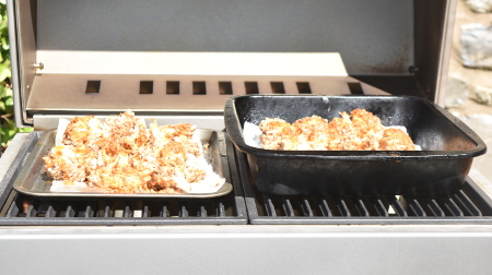 The barbecue buffalo cauliflower ready to cook on a Grillson pellet grill