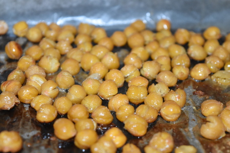 Freshly cooked maple smoked chickpeas